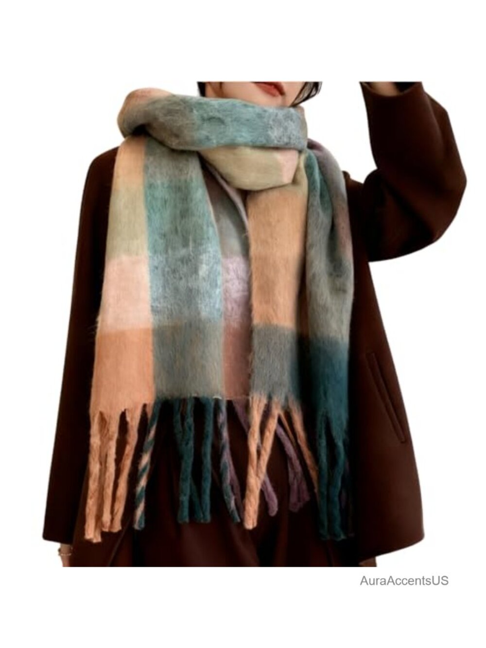 Chunky Plaid Winter Scarf Oversized Blanket Wrap Shawl